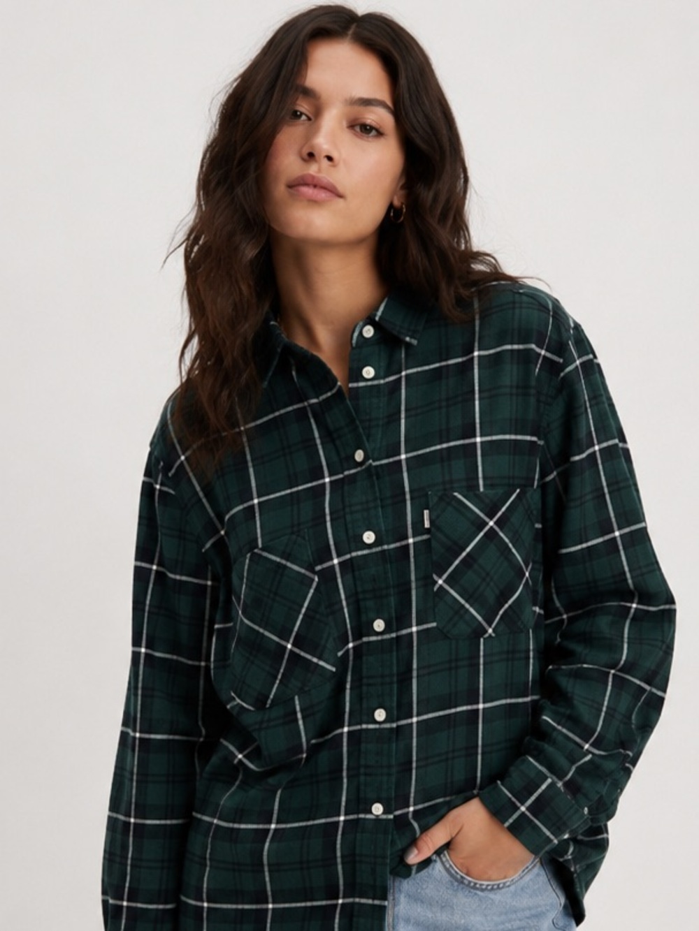 LEVI’S Boyfriend Green Plaid Flannel Cotton